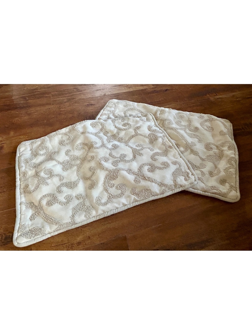 Set of 2 Beige and Cream Decorative Pillow Cases with Scroll Pattern